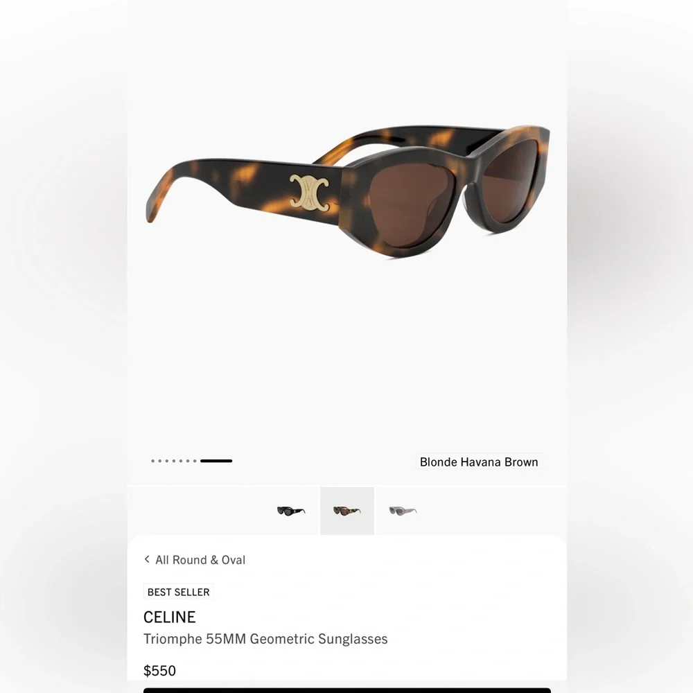 Celine Triomphe 55MM Geometric Havana Brown Sunglasses - Picture 1 of 7